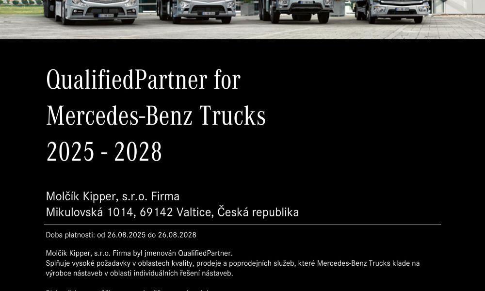 Společnost Mercedes-Benz nám udělila statut kvalifikovaného partnera pro nákladní vozidla
